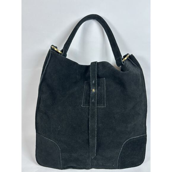 Black Suede Large Single Top Handle Bucket Bag "The Royal Standard" India EUC - Picture 1 of 10